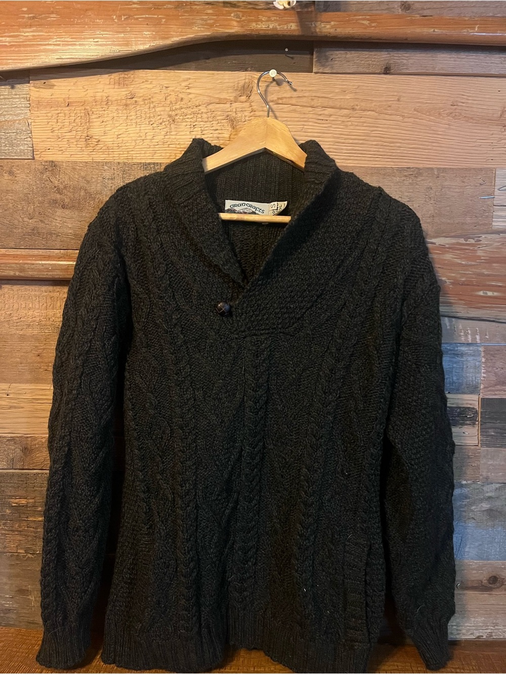 Aran Crafts Black Cable-Knit Shawl Cardigan